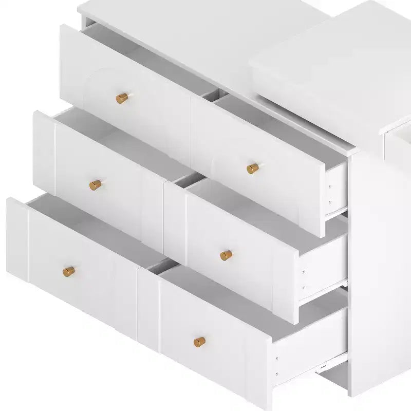 Convertible Vanity Desk with Flip-Top Mirror, 6 Drawers, 9 Compartments & L-Shaped, Straight Layout