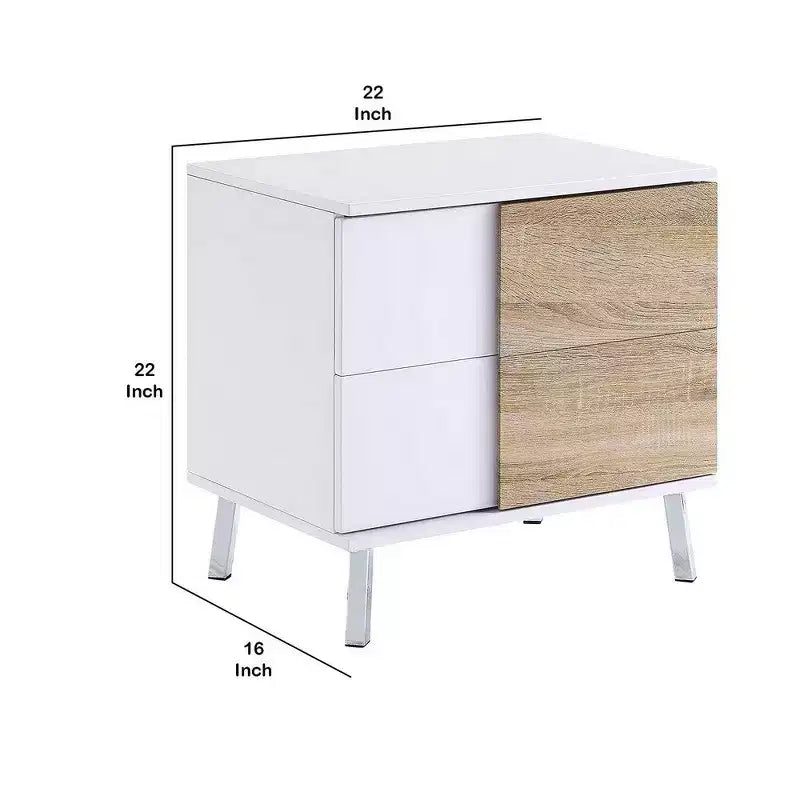 Royal Hampton Wooden Dual Tone End Table with 2 Drawers, White and Brown