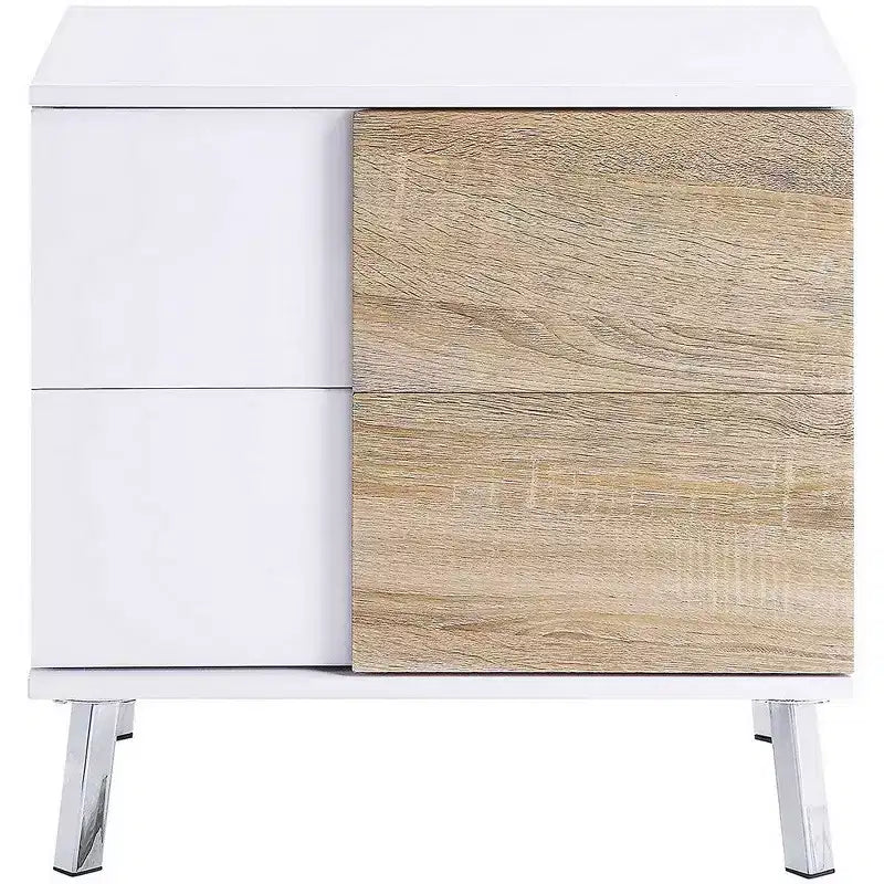 Royal Hampton Wooden Dual Tone End Table with 2 Drawers, White and Brown