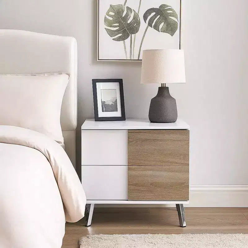 Royal Hampton Wooden Dual Tone End Table with 2 Drawers, White and Brown