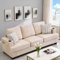 88 Modern Sofa Couch With Soft Armrest, 3 Seater Upholstered Sofa with Cup Holders & Side Pockets, Deep Seat Couch for Living Room Bedroom