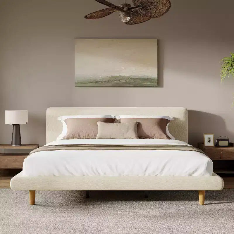 Christopher Knight Home Orla Modern Rubberwood Upholstered Bed with Chunky Headboard