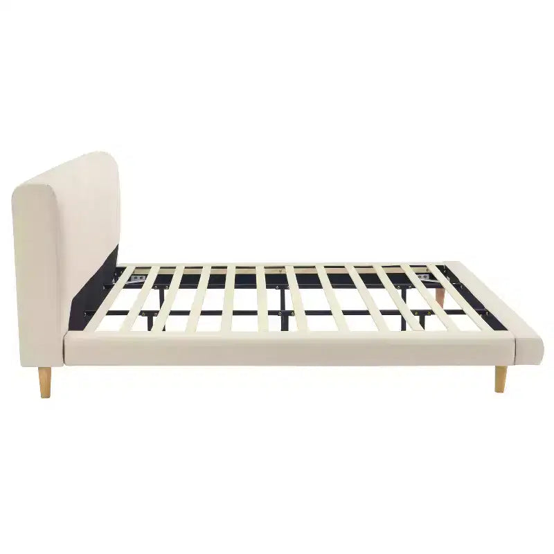 Modern Rubberwood Upholstered Bed with Chunky Headboard