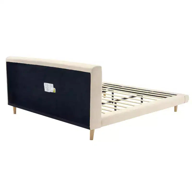 Modern Rubberwood Upholstered Bed with Chunky Headboard