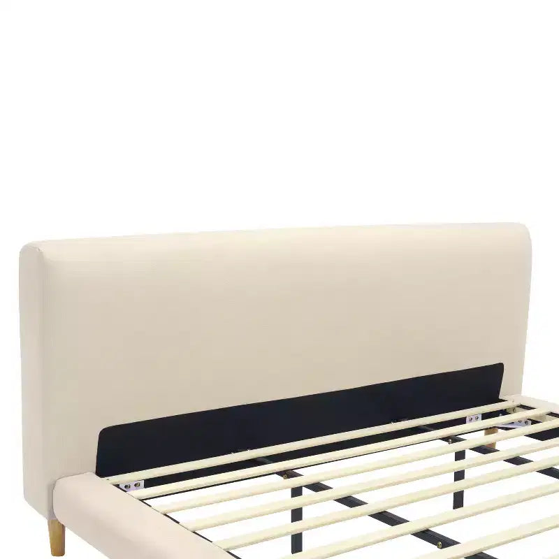 Modern Rubberwood Upholstered Bed with Chunky Headboard