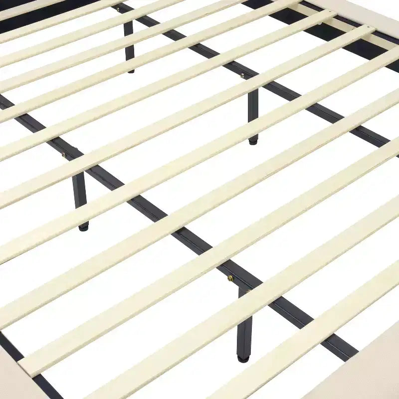 Modern Rubberwood Upholstered Bed with Chunky Headboard