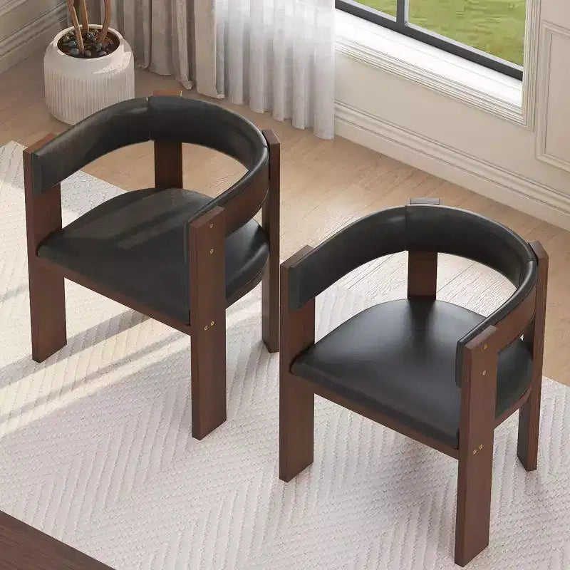 Modern PU Leather Upholstered Kitchen Chairs Set of 2 with Accent Curved Backrest and Rubber Wood Frame, for KitchenDining Room or Living Room