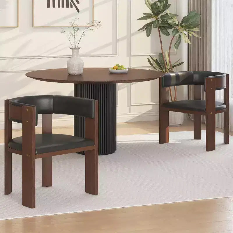 Lot de 2 chaises de cuisine modernes en similicuir avec dossier incurvé et cadre en bois d'hévéa, pour cuisine, salle à manger ou salon