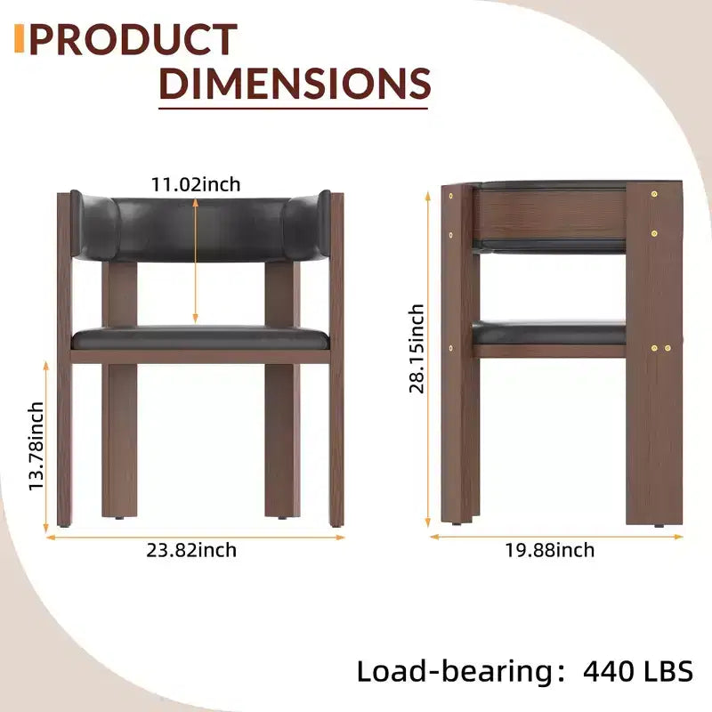 Lot de 2 chaises de cuisine modernes en similicuir avec dossier incurvé et cadre en bois d'hévéa, pour cuisine, salle à manger ou salon