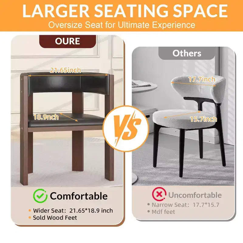 Modern PU Leather Upholstered Kitchen Chairs Set of 2 with Accent Curved Backrest and Rubber Wood Frame, for KitchenDining Room or Living Room