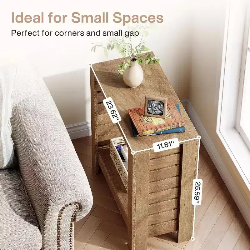 2-Tier Narrow Side Table, End Table with Storage Shelf, Skinny Accent Nightstand for Living Room, Bedroom and Office
