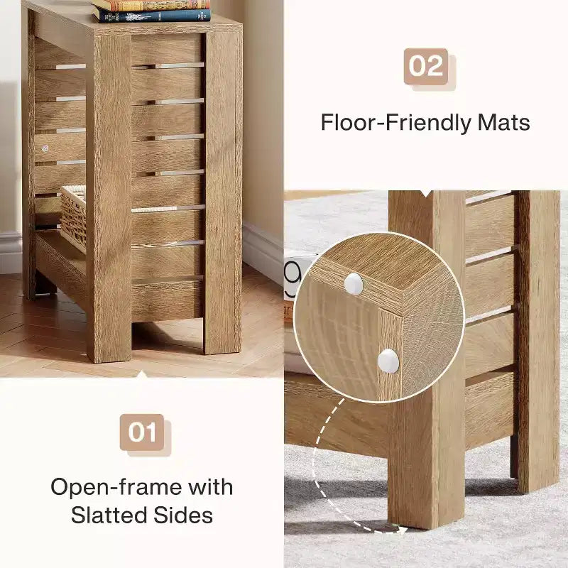 2-Tier Narrow Side Table, End Table with Storage Shelf, Skinny Accent Nightstand for Living Room, Bedroom and Office