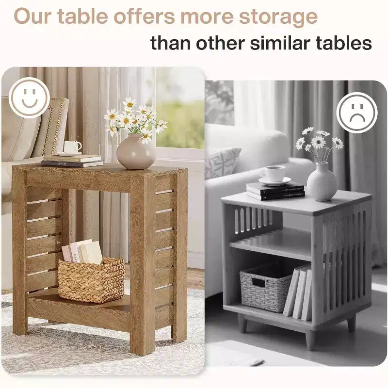 2-Tier Narrow Side Table, End Table with Storage Shelf, Skinny Accent Nightstand for Living Room, Bedroom and Office