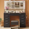 Vanity Desk with Large Mirror, Makeup Vanity Set with Power Outlet, Stool, 10 Drawers, Magnifying Glass, Hairdryer Holder for Bedroom,Dressing Room