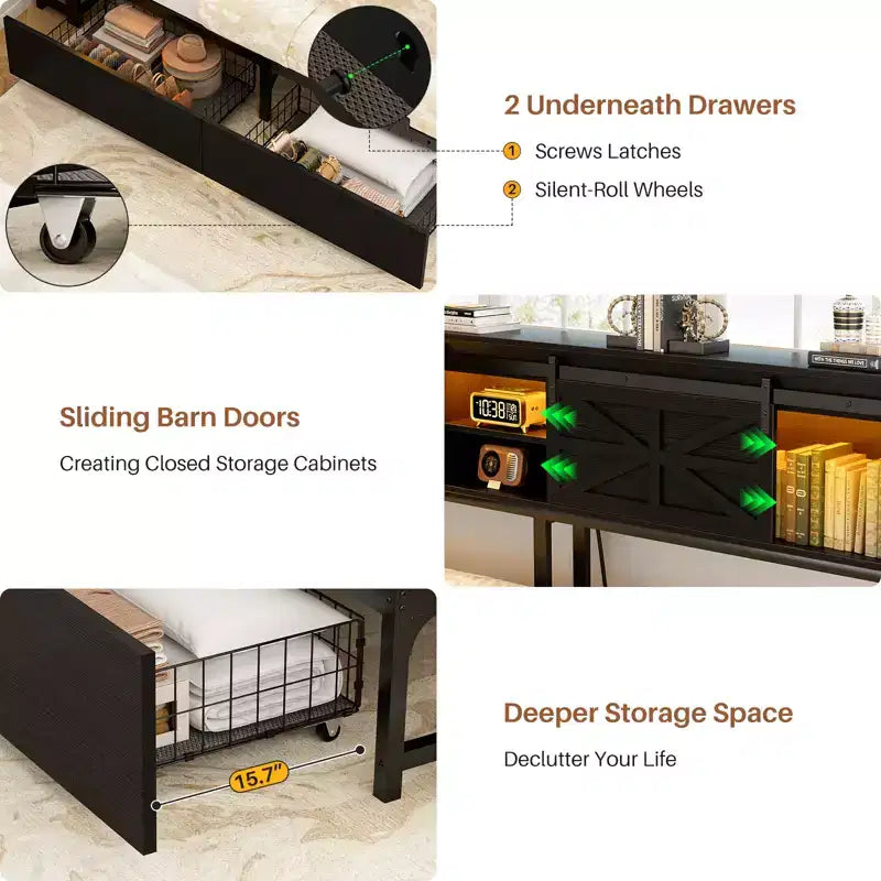 Bookcase Daybed with Wood Drawer, Corner Bed Frame with Sliding Door