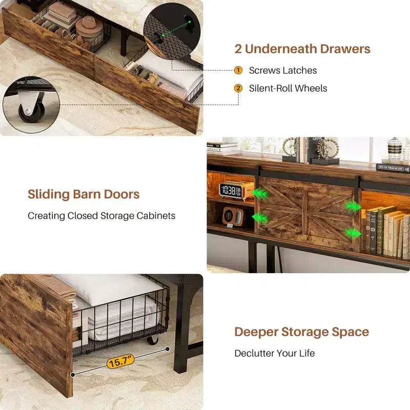 Bookcase Daybed with Wood Drawer, Corner Bed Frame with Sliding Door