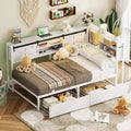 Besiost Bookcase Daybed with Wood Drawer, Corner Bed Frame with Sliding Door