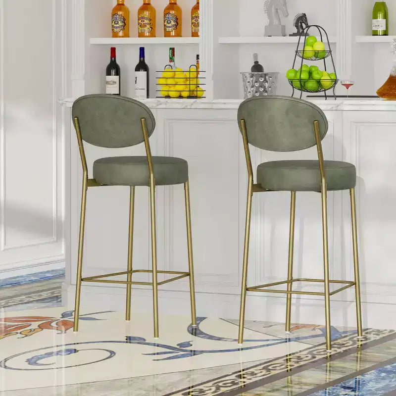 Set of 2 Velvet Counter Height Bar Stools,Bar Chair with Metal Legs,Oval Back &Footrest,Accent Counter Stools for Kitchen Island,Home Bar