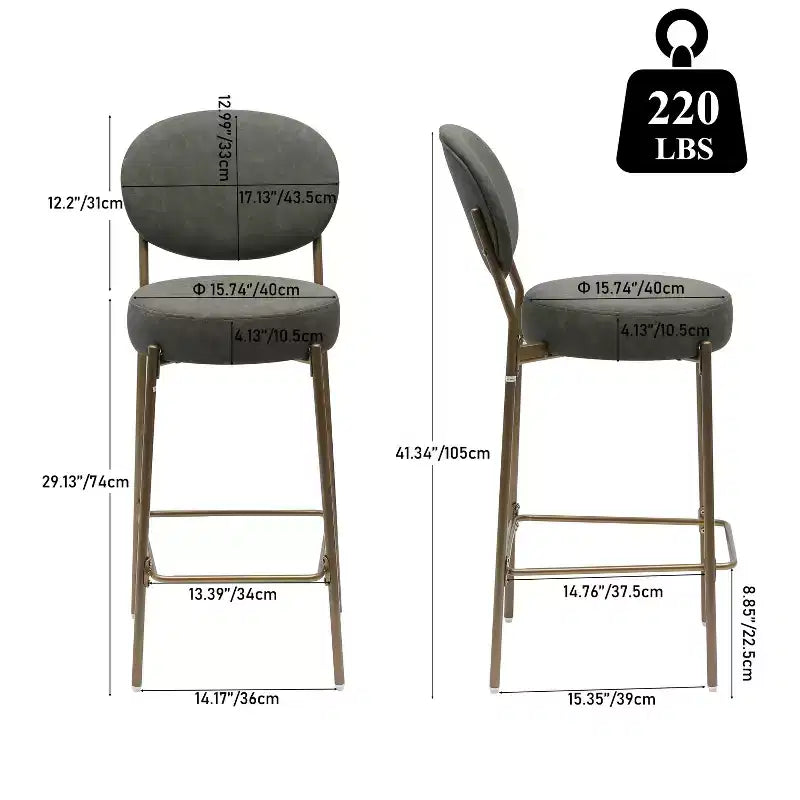 Set of 2 Velvet Counter Height Bar Stools,Bar Chair with Metal Legs,Oval Back &Footrest,Accent Counter Stools for Kitchen Island,Home Bar