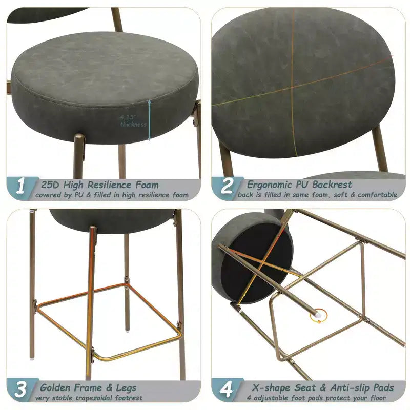 Set of 2 Velvet Counter Height Bar Stools,Bar Chair with Metal Legs,Oval Back &Footrest,Accent Counter Stools for Kitchen Island,Home Bar
