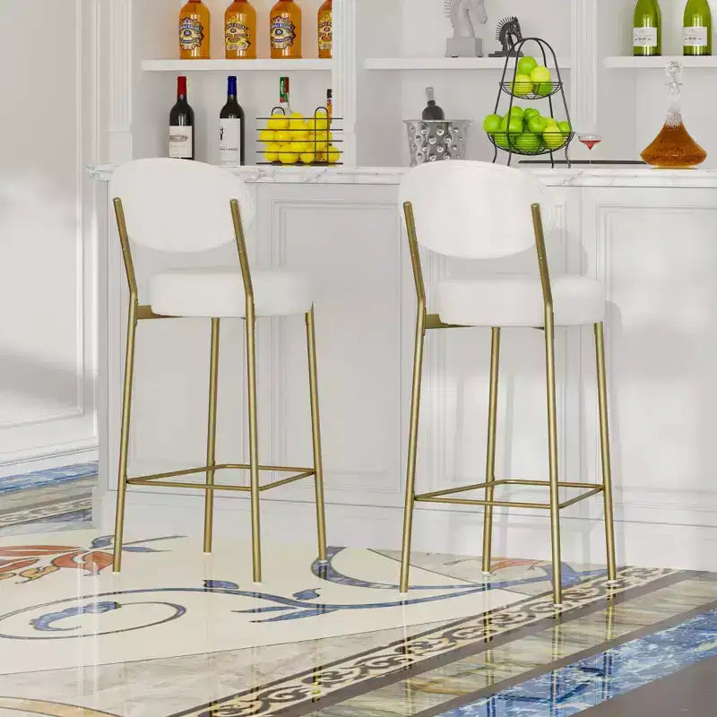 Set of 2 Velvet Counter Height Bar Stools,Bar Chair with Metal Legs,Oval Back &Footrest,Accent Counter Stools for Kitchen Island,Home Bar