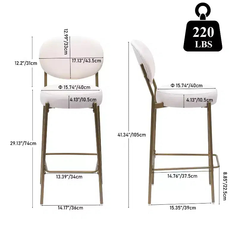 Set of 2 Velvet Counter Height Bar Stools,Bar Chair with Metal Legs,Oval Back &Footrest,Accent Counter Stools for Kitchen Island,Home Bar