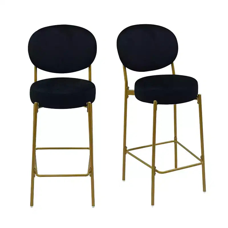 Set of 2 Velvet Counter Height Bar Stools,Bar Chair with Metal Legs,Oval Back &Footrest,Accent Counter Stools for Kitchen Island,Home Bar