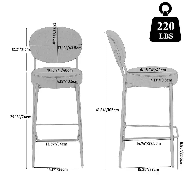 Set of 2 Velvet Counter Height Bar Stools,Bar Chair with Metal Legs,Oval Back &Footrest,Accent Counter Stools for Kitchen Island,Home Bar