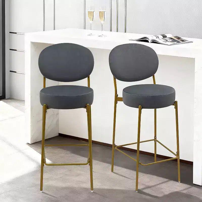 Set of 2 Velvet Counter Height Bar Stools,Bar Chair with Metal Legs,Oval Back &Footrest,Accent Counter Stools for Kitchen Island,Home Bar