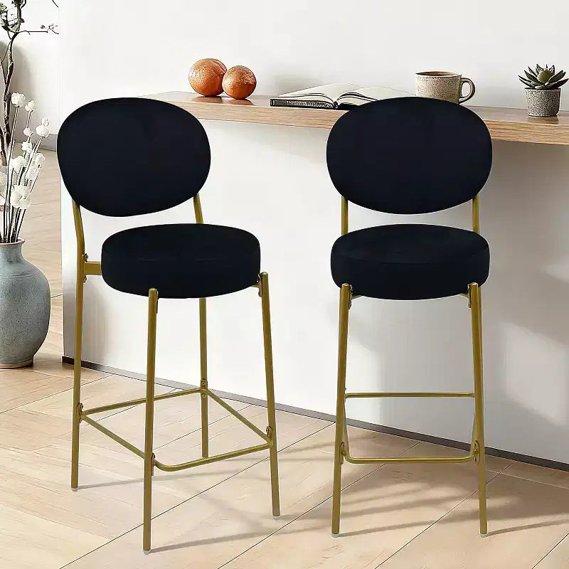 TUYOHW Set of 2 Velvet Counter Height Bar Stools,Bar Chair with Metal Legs,Oval Back &Footrest,Accent Counter Stools for Kitchen Island,Home Bar