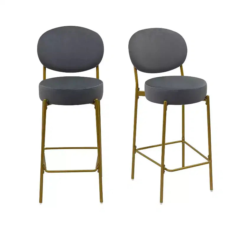 Set of 2 Velvet Counter Height Bar Stools,Bar Chair with Metal Legs,Oval Back &Footrest,Accent Counter Stools for Kitchen Island,Home Bar