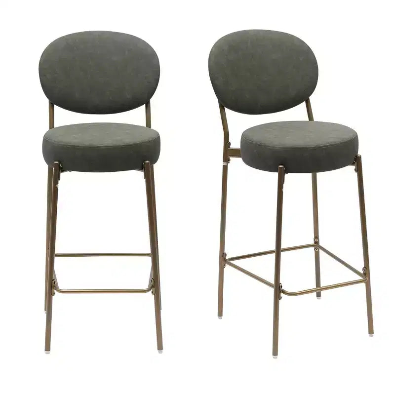 Set of 2 Velvet Counter Height Bar Stools,Bar Chair with Metal Legs,Oval Back &Footrest,Accent Counter Stools for Kitchen Island,Home Bar