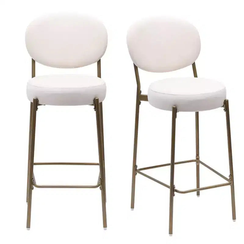 Set of 2 Velvet Counter Height Bar Stools,Bar Chair with Metal Legs,Oval Back &Footrest,Accent Counter Stools for Kitchen Island,Home Bar