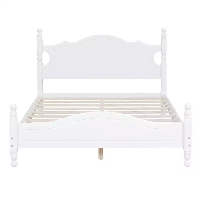 Full/Queen Size Wood House Bed, Easy Assembly, Platform Bed, No Box Spring Needed, Wooden Slat Mattress Foundation, White_Full Size