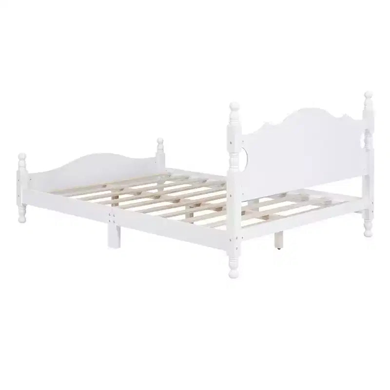Full/Queen Size Wood House Bed, Easy Assembly, Platform Bed, No Box Spring Needed, Wooden Slat Mattress Foundation, White_Full Size