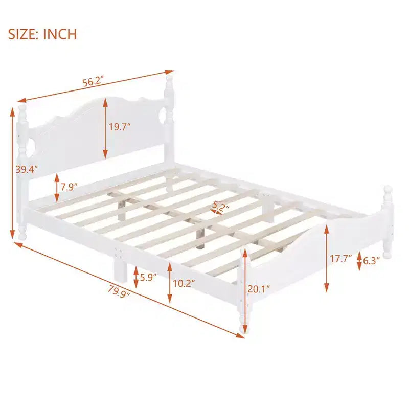 Full/Queen Size Wood House Bed, Easy Assembly, Platform Bed, No Box Spring Needed, Wooden Slat Mattress Foundation, White_Full Size