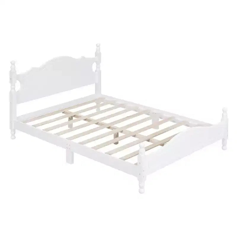 Full/Queen Size Wood House Bed, Easy Assembly, Platform Bed, No Box Spring Needed, Wooden Slat Mattress Foundation, White_Full Size