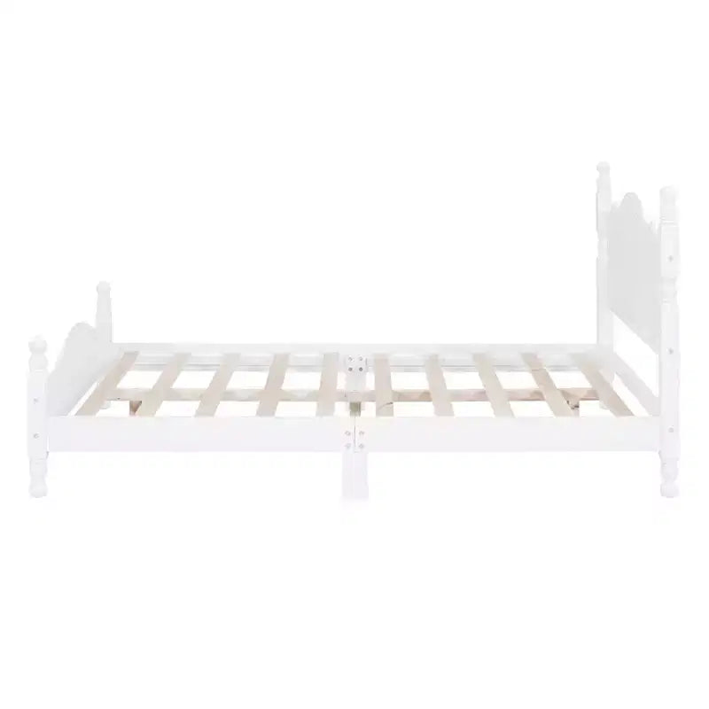 Full/Queen Size Wood House Bed, Easy Assembly, Platform Bed, No Box Spring Needed, Wooden Slat Mattress Foundation, White_Full Size