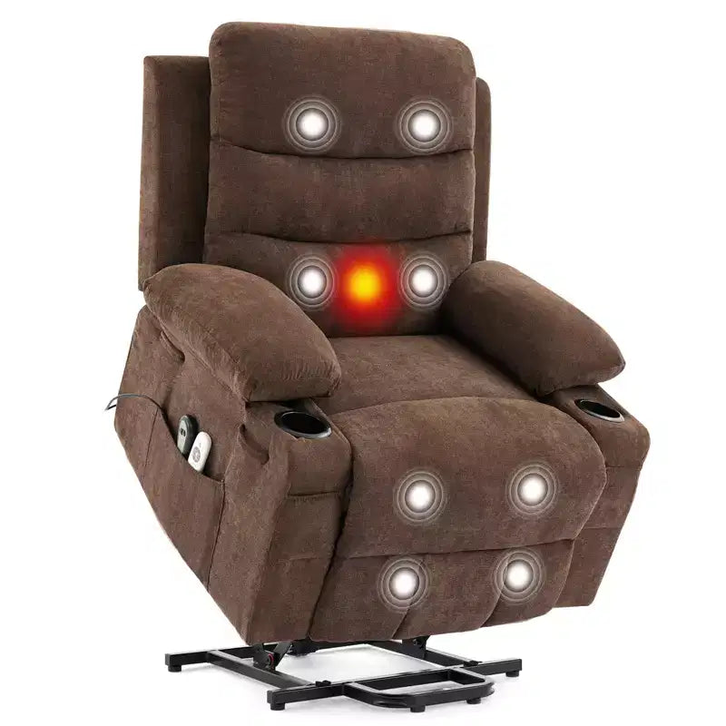 Power Lift Recliner Chair, Oversize Electric Recliners for Elderly with Heat and Massage, Cup Holders, Side Pocket, Single Sofa Seat for Living Room
