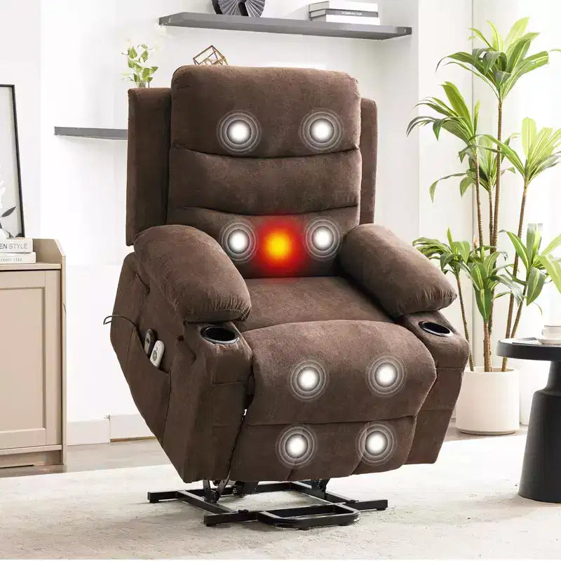 Power Lift Recliner Chair, Oversize Electric Recliners for Elderly with Heat and Massage, Cup Holders, Side Pocket, Single Sofa Seat for Living Room
