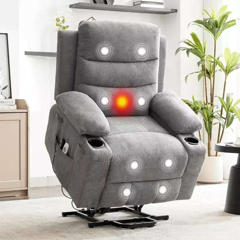 Power Lift Recliner Chair, Oversize Electric Recliners for Elderly with Heat and Massage, Cup Holders, Side Pocket, Single Sofa Seat for Living Room