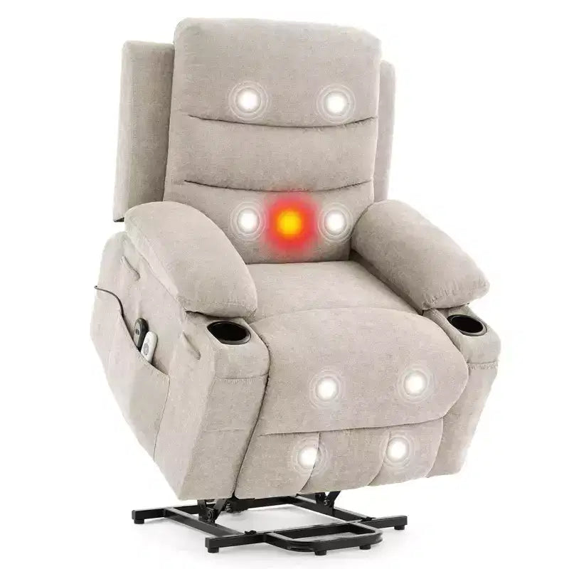 Power Lift Recliner Chair, Oversize Electric Recliners for Elderly with Heat and Massage, Cup Holders, Side Pocket, Single Sofa Seat for Living Room