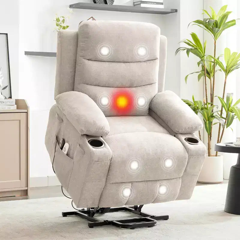 Power Lift Recliner Chair, Oversize Electric Recliners for Elderly with Heat and Massage, Cup Holders, Side Pocket, Single Sofa Seat for Living Room