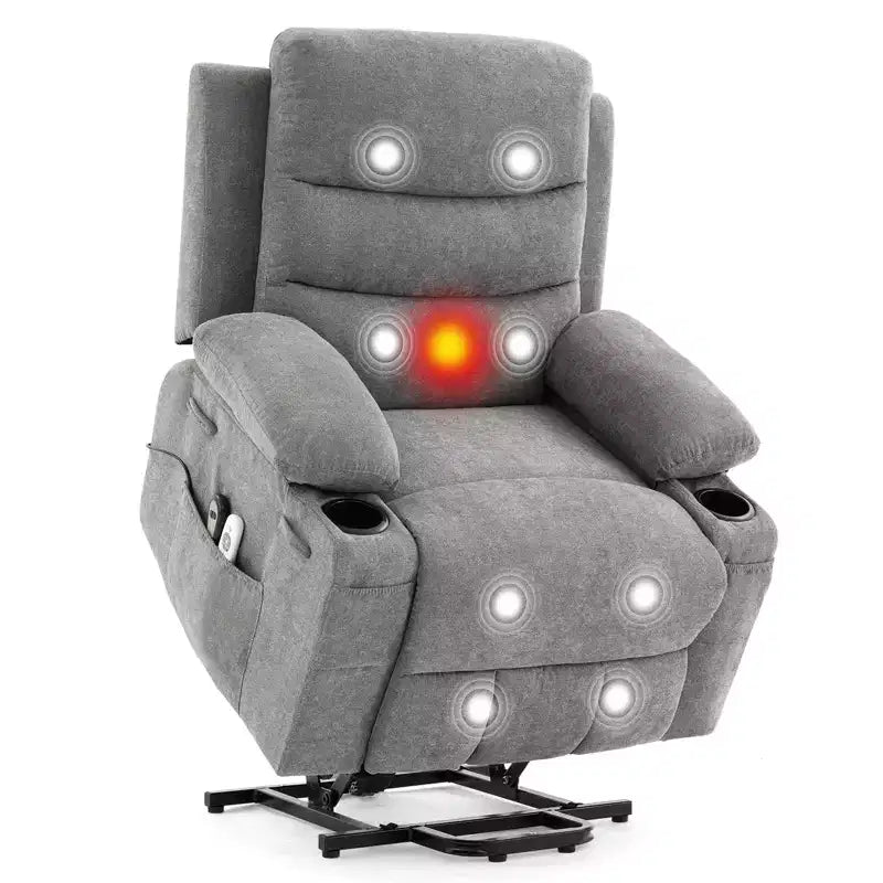 Fauteuil inclinable électrique avec fonction de levage, fauteuil inclinable électrique surdimensionné pour personnes âgées avec chauffage et massage, porte-gobelets, poche latérale, canapé simple pour salon