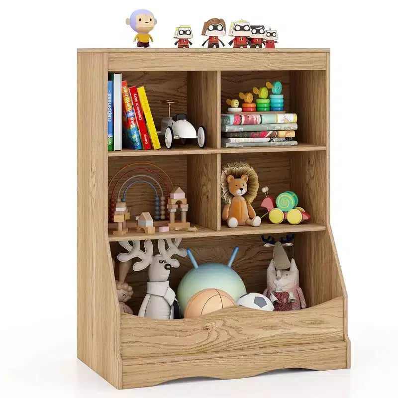 3-Tier Children's Multi-Functional Bookcase Toy Storage Bin Floor Cabinet Gray/White/Natural