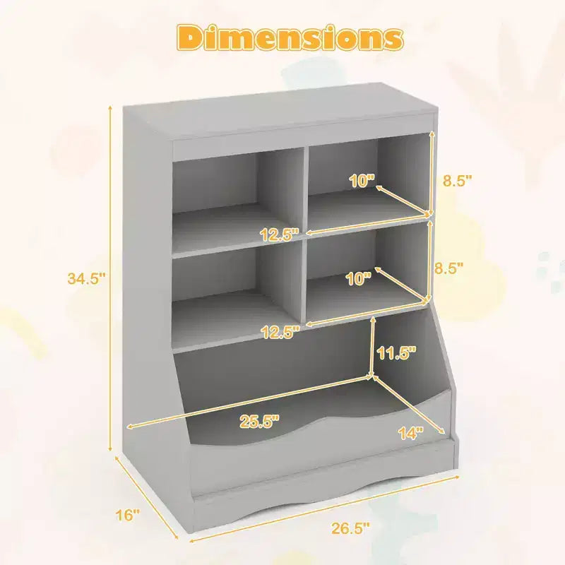3-Tier Children's Multi-Functional Bookcase Toy Storage Bin Floor Cabinet Gray/White/Natural