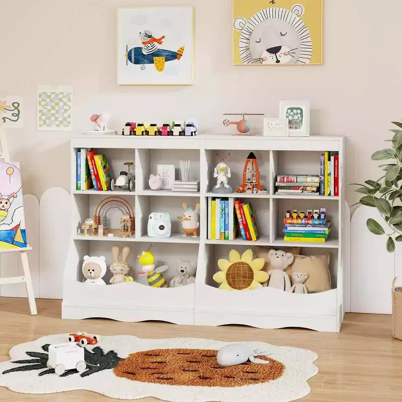 3-Tier Children's Multi-Functional Bookcase Toy Storage Bin Floor Cabinet Gray/White/Natural