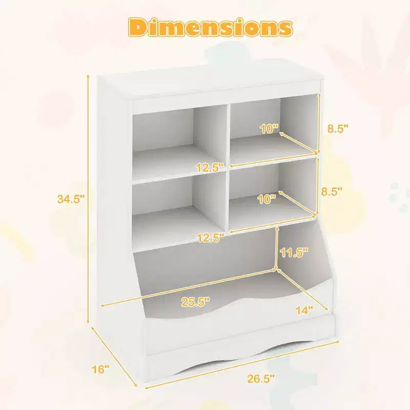 3-Tier Children's Multi-Functional Bookcase Toy Storage Bin Floor Cabinet Gray/White/Natural