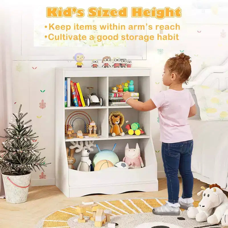 3-Tier Children's Multi-Functional Bookcase Toy Storage Bin Floor Cabinet Gray/White/Natural