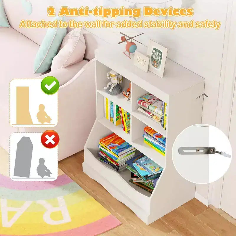 3-Tier Children's Multi-Functional Bookcase Toy Storage Bin Floor Cabinet Gray/White/Natural